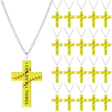 Imagem de Kigeli Colar esportivo com cruz de futebol, 24 peças, joias, corrente de softball, acessórios inspiradores, presente para mulheres, acessórios de times de softball, lembrancinhas de festa, 4.5*3.0 cm,