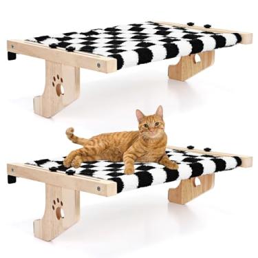 Imagem de Suzile 2 Conjuntos de Poleiro para Peitoril de Janela para Gatos com Estrutura de Madeira Maciça Resistente Rede para Janela de Gatos com Tapete de Flanela Prateleiras Ajustáveis para Cama de Assento