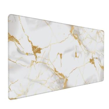 Imagem de Tangopi Tapete de mouse grande de mármore branco dourado antiderrapante para teclado e mouse à prova d'água para jogos mousepad acessórios de computador para escritório em casa 40 x 90 cm