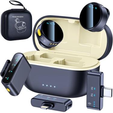 Imagem de Microfone Lavalier sem fio para iPhone/Android/câmera, alcance de 61 m, minicmicrofone com cancelamento de ruído, 25 horas de vida útil da bateria, microfone Bluetooth, USB C, microfone de lapela sem