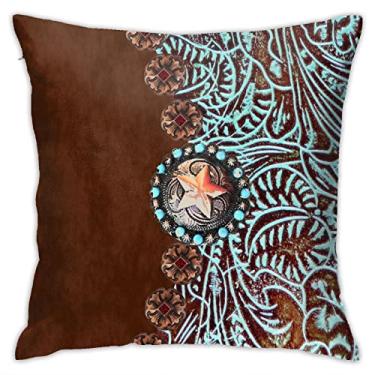 Imagem de Cowboy Cowgirl Western Country Marrom Turquesa Azul-petróleo Moda Fronhas Decorativas 45,7 x 45,7 cm Capa de Almofada de Sofá para Decoração de Casa Sala de Estar Quarto Faculdade Dormitório Cama
