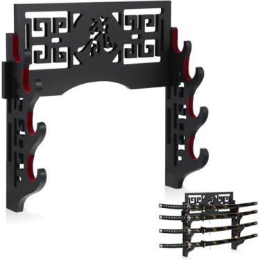 Imagem de CNLQ Suporte de parede para espada com proteção de veludo com tiras de feltro para espadas Katana Wakizashi Genji e Samurai (Loong-4 camadas)