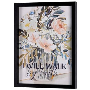 Imagem de Dicksons I Will Walk By Faith 2 Corinthians 5:7 Preto Madeira e Vidro Shadowbox Estilo Pendurado Arte de Parede 43 x 33 cm