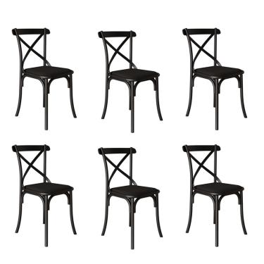 Imagem de Kit 6 Cadeiras Katrina Assento Corano Preto Aço Preto