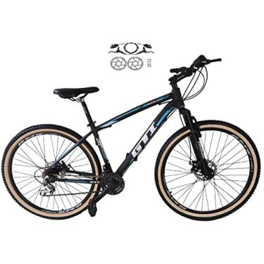 Imagem de Bicicleta Aro 29 Gti Roma Alumínio 21v Freios a Disco Hidráulicos Garfo Suspensão com Pneu Faixa Bege (Preto/Azul, 15)