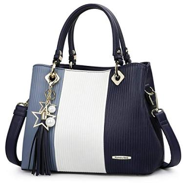 Imagem de Bolsas femininas com vários bolsos internos em combinação de cores bonitas, bolsa feminina, Azul claro/branco/azul escuro, Large