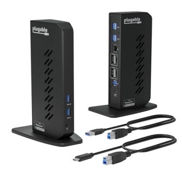 Imagem de Plugable Estação de ancoragem Dual DisplayPort e HDMI – Base de laptop USB 3.0 e USB-C para monitores duplos, DisplayLink, Mac (driver necessário), ChromeOS e Windows, Gigabit Ethernet e áudio (UD