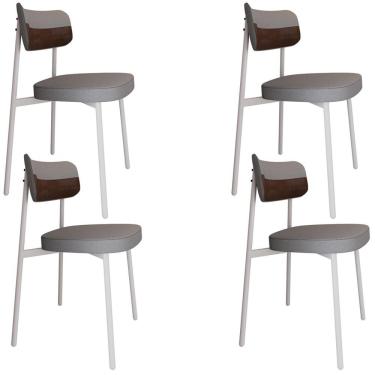 Imagem de Kit 04 Cadeiras Estofada Para Sala De Jantar Astrid Branco C01 Linho Cinza Courino Whisky - Lyam Decor