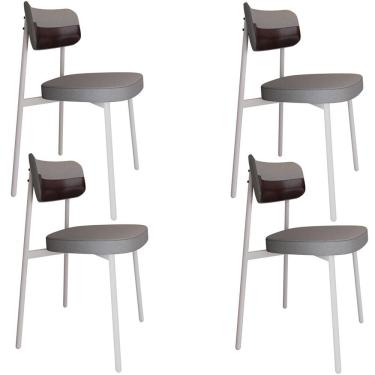 Imagem de Kit 04 Cadeiras Estofada Para Sala De Jantar Astrid Branco C01 Linho Cinza Courino Café - Lyam Decor