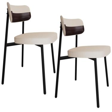 Imagem de Kit 02 Cadeiras Estofada Para Sala De Jantar Astrid Preto C01 Linho Palha Courino Café - Lyam Decor