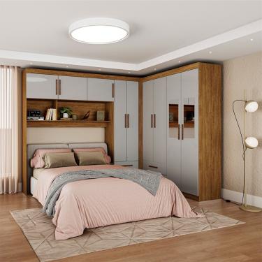 Imagem de Guarda Roupa Casal Modulado 5 Portas Hercules 4 Portas e 4 Gavetas com Espelho Cinamomo/Off White