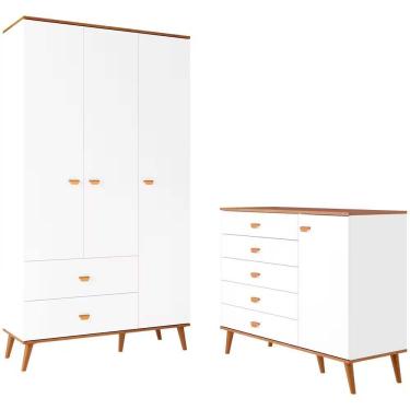 Imagem de Guarda Roupa Infantil Ternura Com 3 Portas 2 Gavetas Bartira Branco Wood