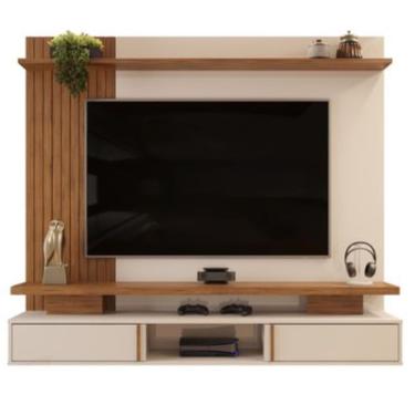 Imagem de Painel Suspenso Leoni Para Tv Até 65" Ripado Portas Deslizantes 180cm Freijó Off White - Fabrica 1 Móveis