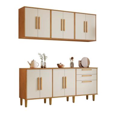 Imagem de Cozinha Completa 4 Peças 11 Portas 2 Gavetas Lorena Marrom/bege