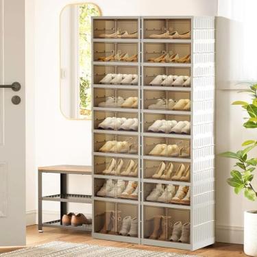 Imagem de ELPHECO 9 níveis 36 pares grandes organizadores de sapateiras dobráveis para armário de tênis, prateleira empilhável de armazenamento de sapatos, armário de sapatos dobrável com portas duplas para