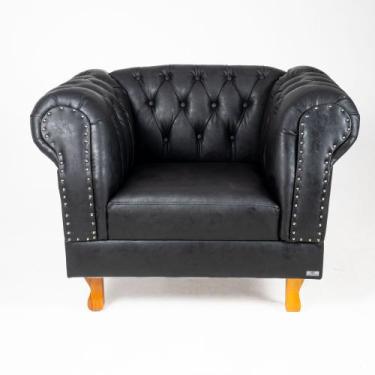 Imagem de Uma Namoradeira + Poltrona Chesterfield Capitone - Couro Eco Preto / D