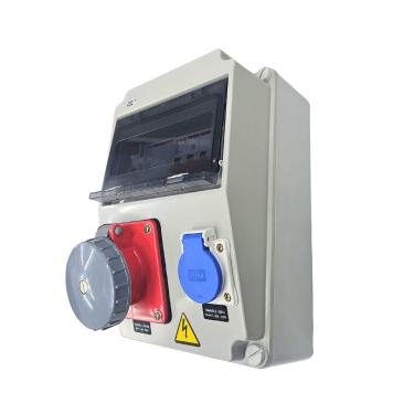 Imagem de Quadro Sobrepor C/ IDR40A C/ Disj. Trip SD C16A + Disj. Mono SD C20A + Tomada Ind. S4046W + Tomada S8641 IP-44 Cod. S188P103 – Steck