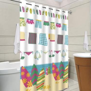 Imagem de Cortina de Chuveiro Infantil com Estampa de Roupas de Banho, Design Colorido, 180 x 180 cm