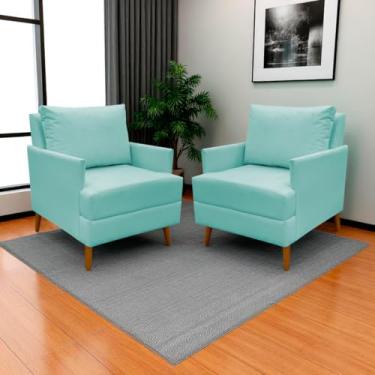 Imagem de Kit 2 Poltronas Decorativa Para Sala Recepção Consultório Escritório Serena Suede (Azul Turquesa)