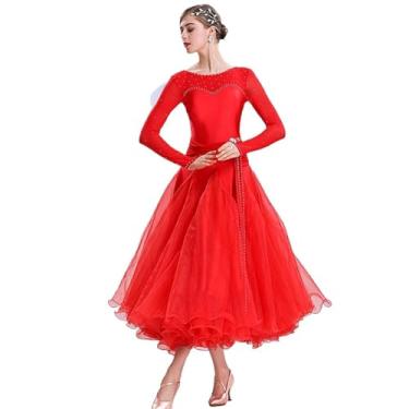 Imagem de Vestido De Dança De Salão Feminino Elegante Vestido De Dança De Salão Padrão Nacional Traje De Competição Moderno Big Swing Mulheres Valsa Dacing Roupas Roupa De Palco, Red1, 3XL