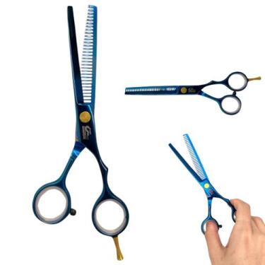 Imagem de Tesoura Dentada Desfiadeira Profissional Cabelos Umi 6.0, Azul