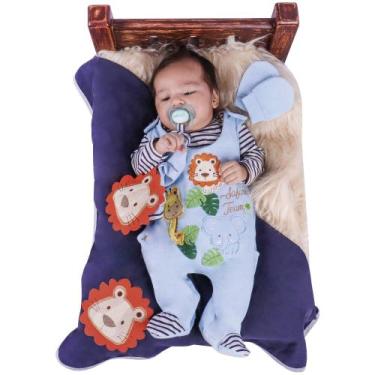 Imagem de Saída de Maternidade Menino Luxo Animais Safari Azul 05 Peças - Amora 