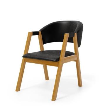 Imagem de Cadeira Leticia Madeira Maciça Estofada Para Mesa De jantar - Mais Lar