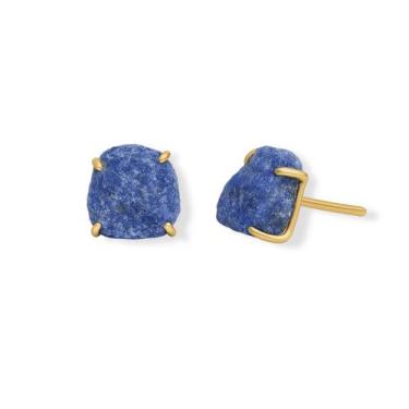 Imagem de Brinco Tarraxa Lapis Lázuli - Cristal Natural, Banho Ouro 18k