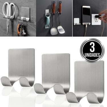 Imagem de Kit 3 Gancho Parede Suporte Cabide Adesivo Alta Aderência Metal Aço In