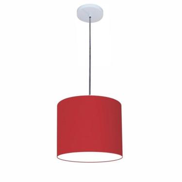 Imagem de Lustre Luminária Pendente Vivare Free Lux Pe-4107br Cúpula Em Tecido 25x20cm Bordo Canopla Branca E Fio Cristal