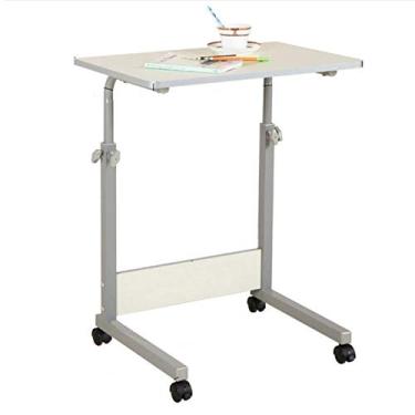 Imagem de Mesa lateral ajustável em altura com rolos, mesa de computador, notebook, mesa de centro, mesa portátil para computador (cor: teca tamanho 80 x 50 cm), bordo branco 80 x 40 cm
