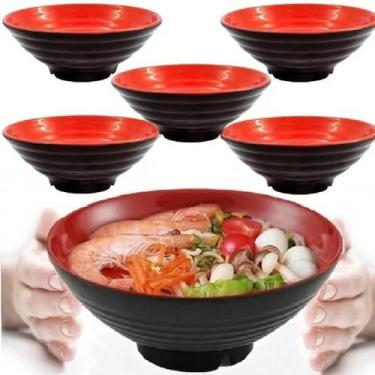 Imagem de 6 Tigela Bowl Cumbuca Oriental Japonesa 650ml Preto Vermelho - Impo