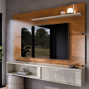 Imagem de Painel Home Dom De Parede Até 75 Polegadas Para Sala De Estar Com Prateleira E Bancada Cinamomo Off