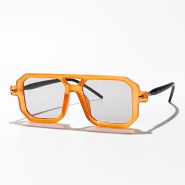 Imagem de Óculos de sol retrô estilo aviador quadrado com ponte dupla, unissex, para dirigir, viajar, usar ao ar livre, uso urbano, Armação laranja Tra/Lente cinza, Lens Width: 52 Millimeters