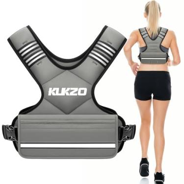 Imagem de KUKZO Colete feminino com peso ajustável masculino, colete de peso de 9 a 14,5 kg com 6 pesos de ferro e para treinamento de força, corrida, caminhada, ginástica, cinza