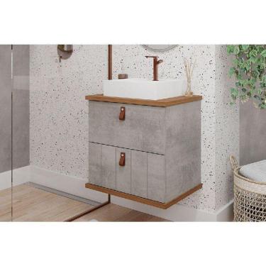 Imagem de Bancada De Banheiro Balcão Milano 1 Porta E 1 Gaveta C- Cuba 60cm Cimento-freijo - Mgm