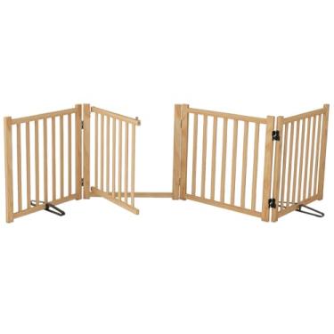 Imagem de YOCAN Portões de madeira independentes para cães sem pintura com porta para casa, portas, escadas, cercas de madeira para cães, portão interno para animais de estimação, cerca de passo-4 painéis