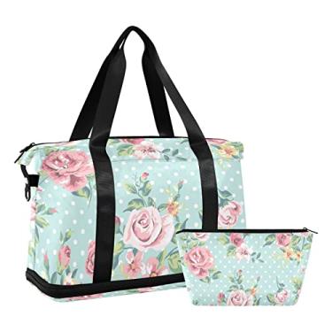 Imagem de SUABO Bolsa esportiva de viagem, bolsa esportiva vintage rosa floral para viagem, bolsa de ombro durante a noite para mulheres e homens, Multicor, One Size