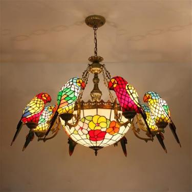 Imagem de Lustre contemporâneo de arte com papagaio, estilo americano luxuoso, para sala de estar, restaurante, quarto, villa, hotel, café, bar, karaokê ou clube. Luminária pendente de vidro com LED c