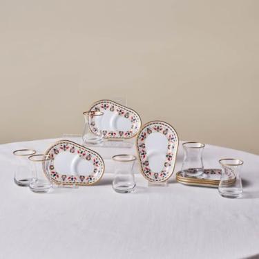 Imagem de Karaca Conjunto de 12 peças de copo e pires de chá turco Tulipa 132 ml – Design elegante multicolorido