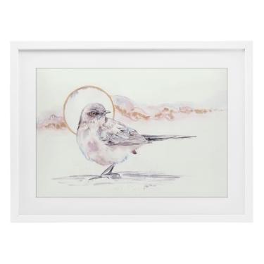 Imagem de Stupell Industries Impressão emoldurada cinza aquarela pássaro e lua sob vidro, design por Cady Driver, 43 x 58