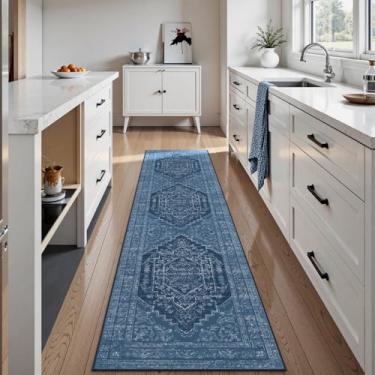 Imagem de Uphome Tapete de corredor de cozinha longo lavável, tapete macio 5 x 20 cm para corredores antiderrapantes, tapetes de corredor de entrada de fazenda de pelo baixo, resistente a manchas moderno para