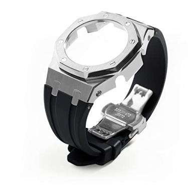 Imagem de Neuupesen Kit de modificação G2100 5ª geração caixa de relógio de aço inoxidável pulseira de metal para substituição de acessórios de relógio Gshock GA-2100/GA-2110 (AP-GA2100, prata + preto)