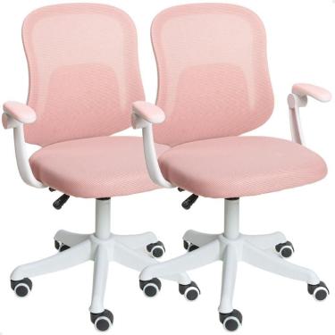 Imagem de Kit 02 Cadeiras Escritório Mesh Diretor Giratória Colorida Rosa