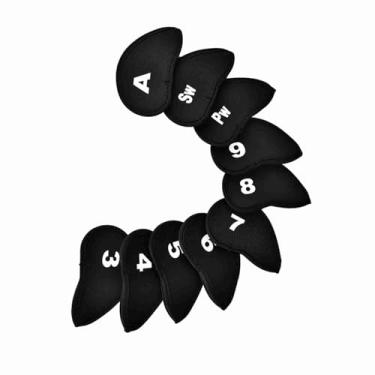 Imagem de Cryfokt Conjunto de Capa de Cabeça de Neoprene para Clube, Números e Letras Intercambiáveis, Preenchimento de Esponja, Presente para Entusiastas, 10 Peças Preto, (#1)