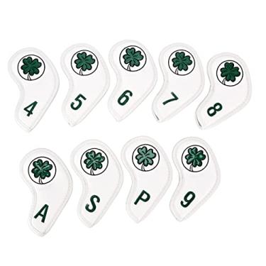 Imagem de Cuofyunl conjunto de capas para cabeça de taco de ferro pu, 9 unidades, capa protetora para cabeça de haste de golfe (Branca)