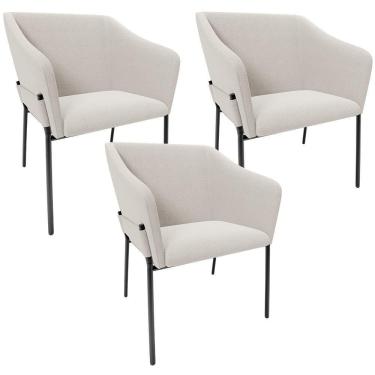 Imagem de Kit 3 Cadeiras Para Sala De Jantar Estar Living Olívia L02 Bouclê Cru - Lyam Decor