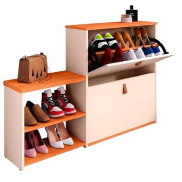 Imagem de Sapateira Organizadora Com Prateleira e Gaveta Basculante Hall de Entrada (Vitória Off White Com Freijó)