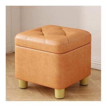 Imagem de HGTRH Banqueta de armazenamento multifuncional com moldura de madeira maciça, tecido tecnológico de fácil limpeza, design compacto empilhável para sala de estar, apoio para os pés e assento laranja