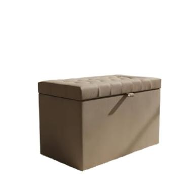 Imagem de Puff Baú Decorativo Estofado C/pistão á gás 68 cm 100% MDF(MARROM CLARO,Rodizios c/travas)